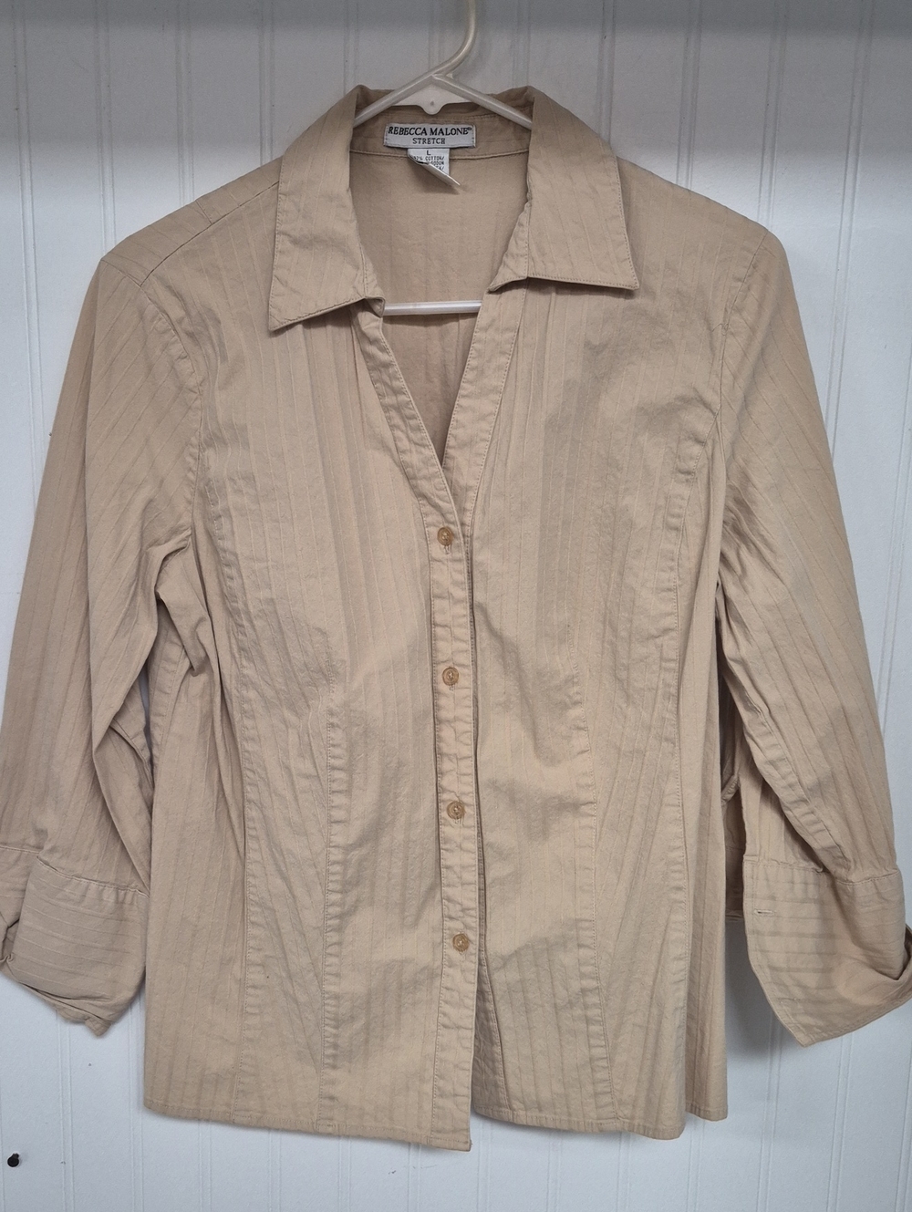 1008- Rebecca Malone Beige Button-Front Women's Shirt